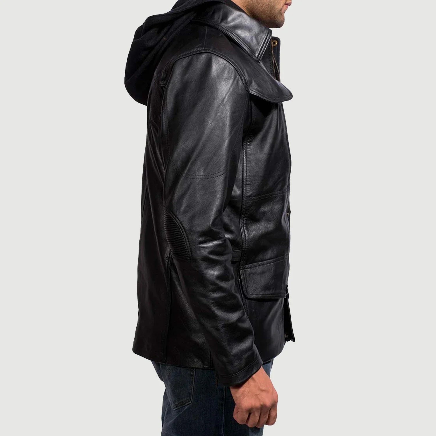 [FS] Moulder Hooded Black Leather Jacket by Dash Racegear - men Jacket view 4