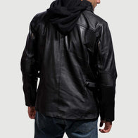 [FS] Moulder Hooded Black Leather Jacket by Dash Racegear - men Jacket view 6