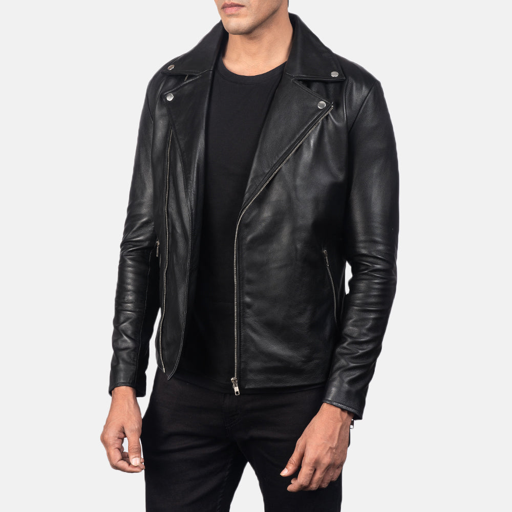 [FS] Noah Black Leather Biker Jacket by Dash Racegear - men Jacket view 2