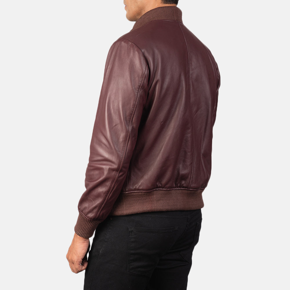 [FS] Shane Maroon Leather Bomber Jacket by Dash Racegear - men Jacket view 5