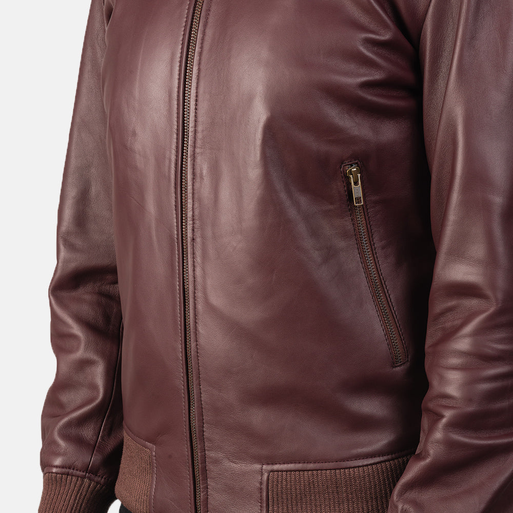 [FS] Shane Maroon Leather Bomber Jacket by Dash Racegear - men Jacket view 6