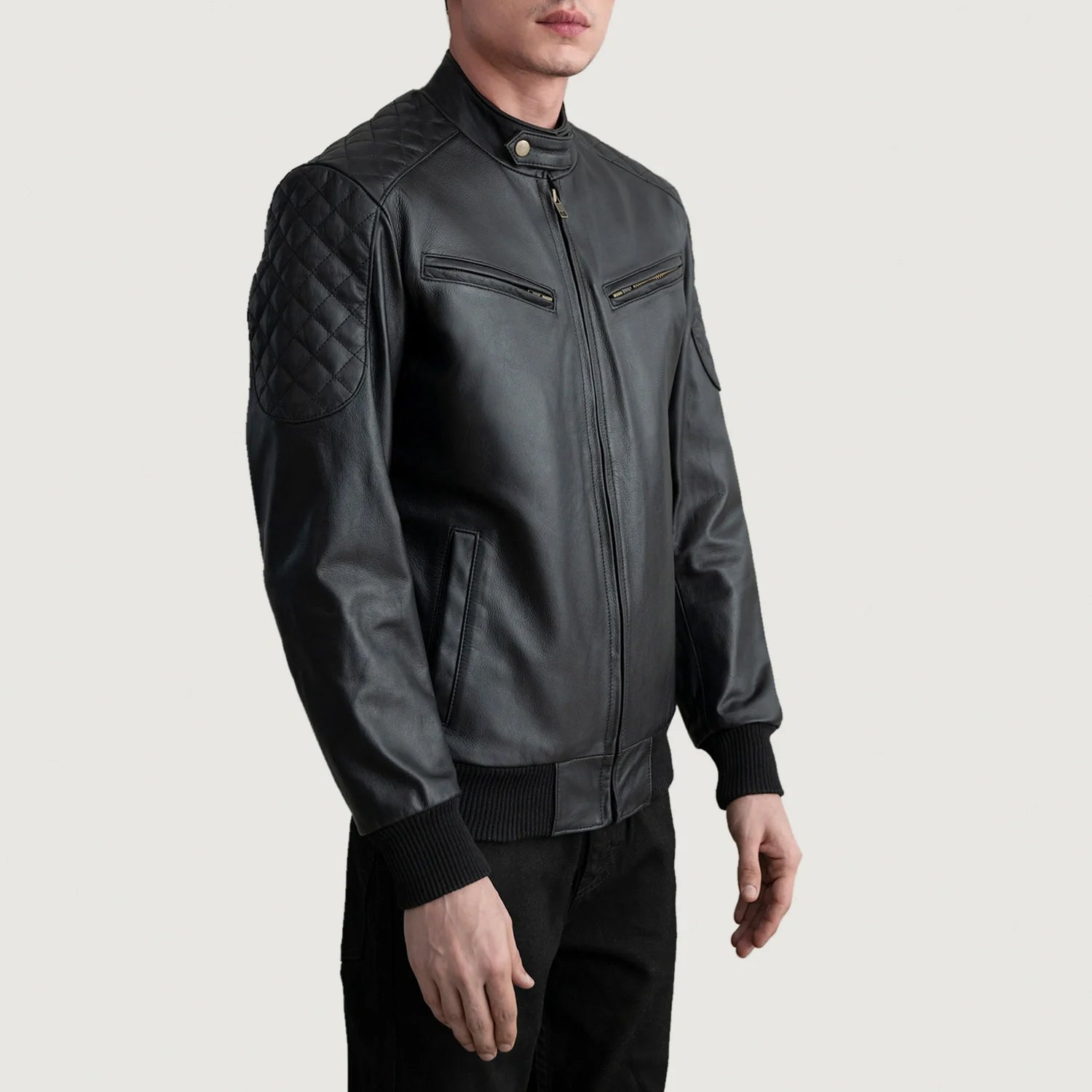 [FS] Sven Black Leather Bomber Jacket by Dash Racegear - men Jacket view 2