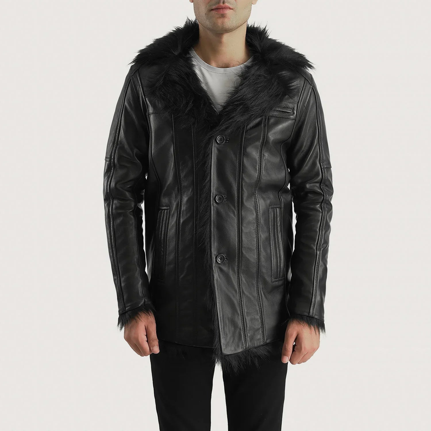 Furcliff Black Leather Coat by Dash Racegear - men Jacket view 1