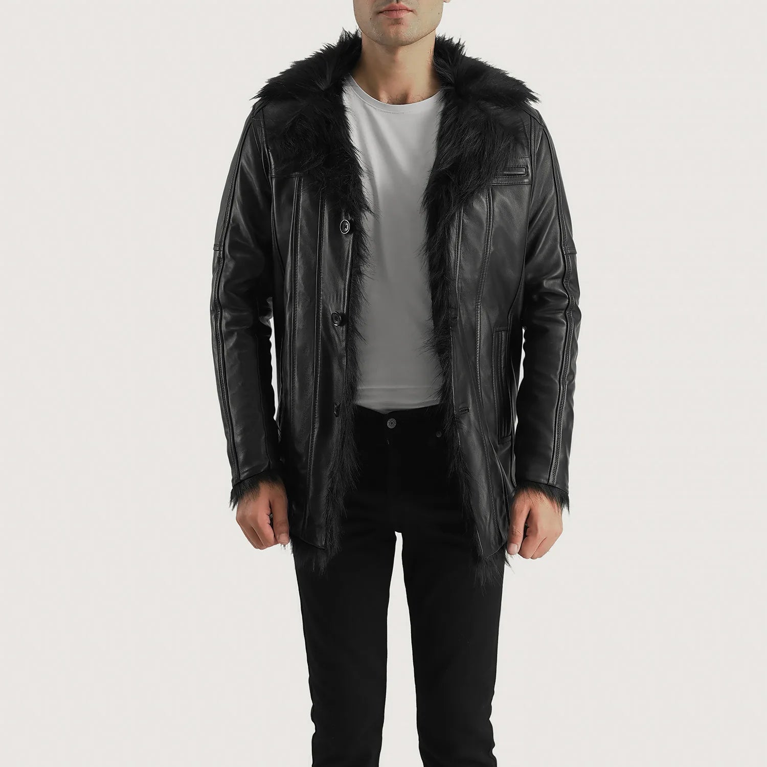Furcliff Black Leather Coat by Dash Racegear - men Jacket view 3