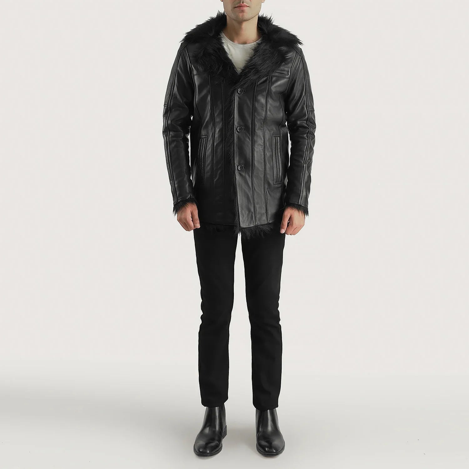 Furcliff Black Leather Coat by Dash Racegear - men Jacket view 4