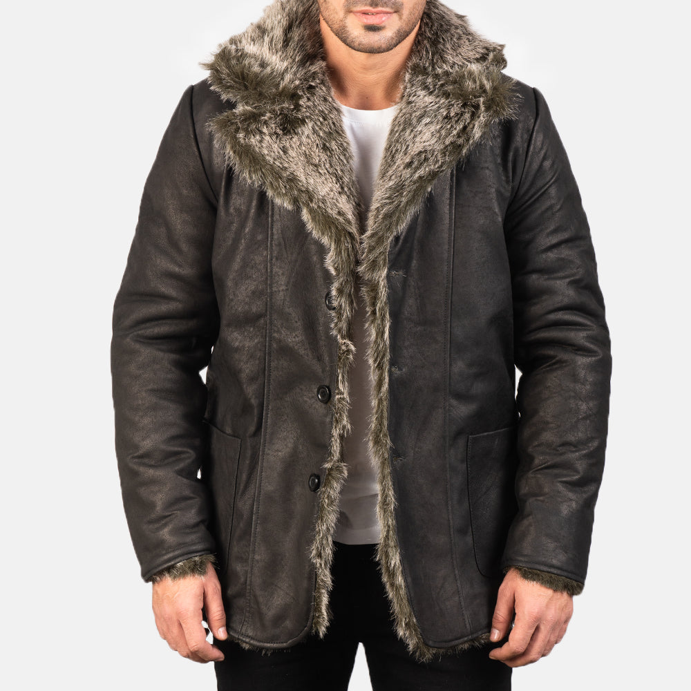 Furlong Black Leather Coat by Dash Racegear - men Jacket view 1