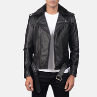Furton Black Leather Biker Jacket by Dash Racegear - men Jacket view 1