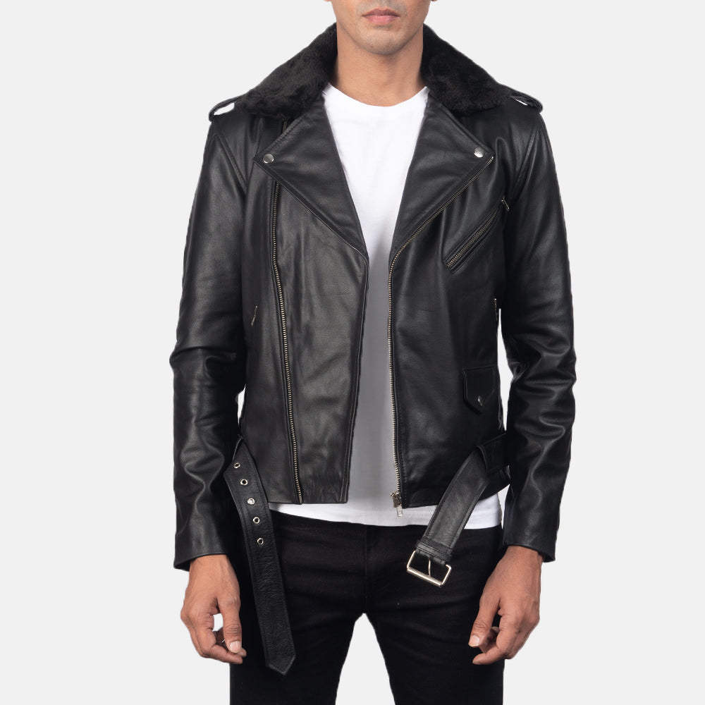 Furton Black Leather Biker Jacket by Dash Racegear - men Jacket view 1