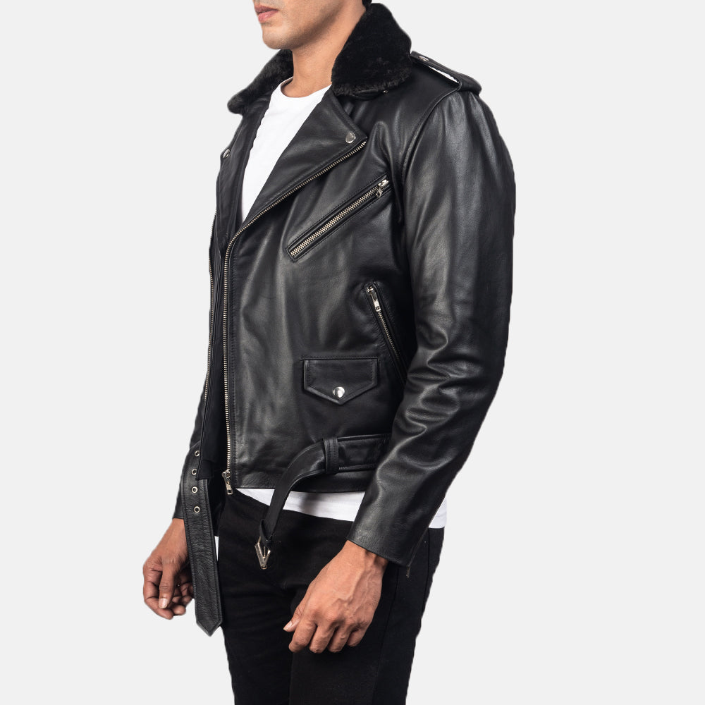 Furton Black Leather Biker Jacket by Dash Racegear - men Jacket view 2