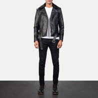 Furton Black Leather Biker Jacket by Dash Racegear - men Jacket view 3