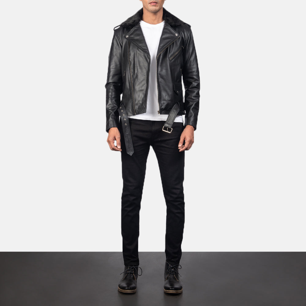 Furton Black Leather Biker Jacket by Dash Racegear - men Jacket view 3