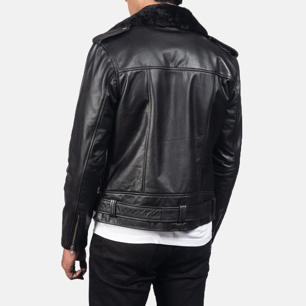 Furton Black Leather Biker Jacket by Dash Racegear - men Jacket view 4
