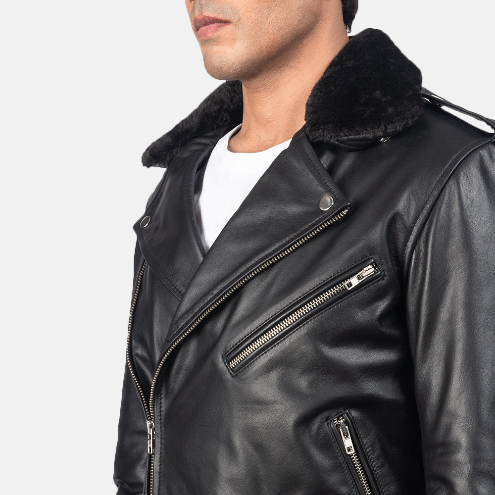 Furton Black Leather Biker Jacket by Dash Racegear - men Jacket view 5