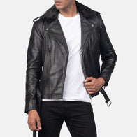 Furton Black Leather Biker Jacket by Dash Racegear - men Jacket view 6