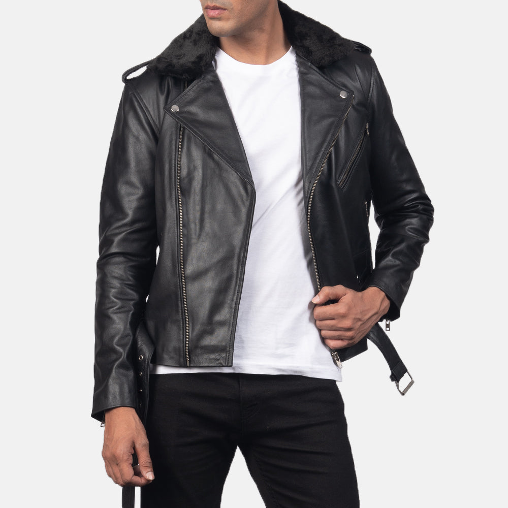 Furton Black Leather Biker Jacket by Dash Racegear - men Jacket view 6