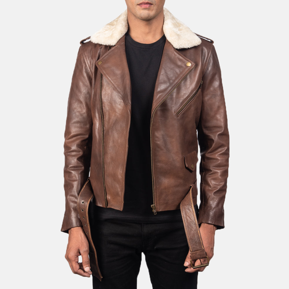 Furton Brown Leather Biker Jacket by Dash Racegear - men Jacket view 1