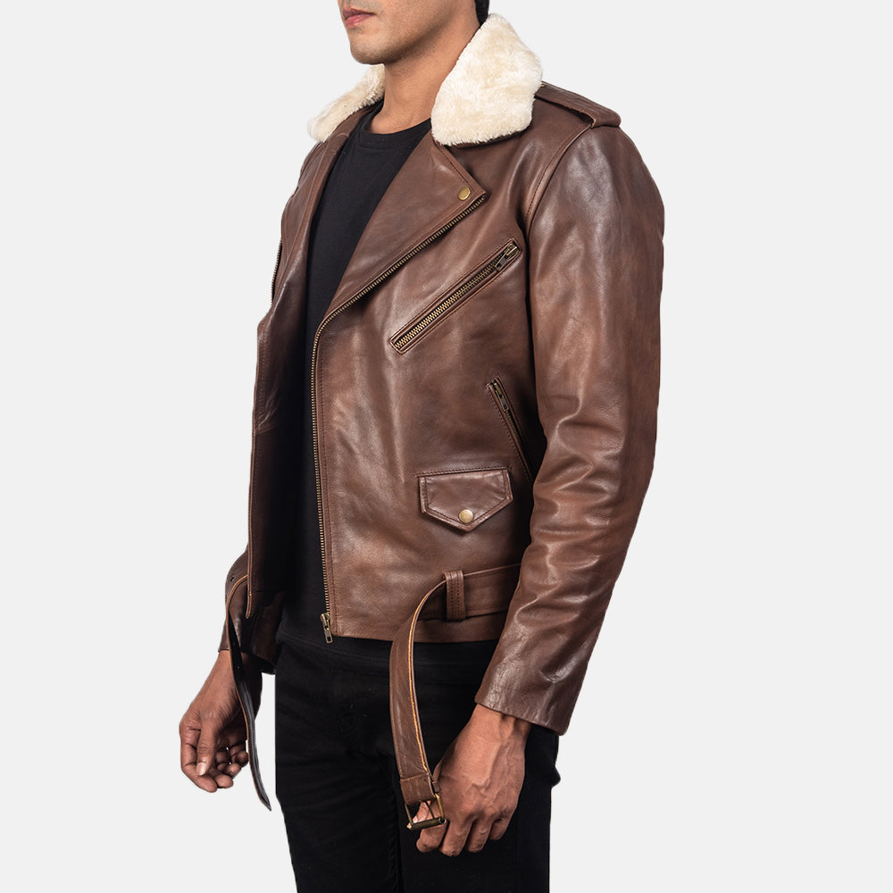 Furton Brown Leather Biker Jacket by Dash Racegear - men Jacket view 2
