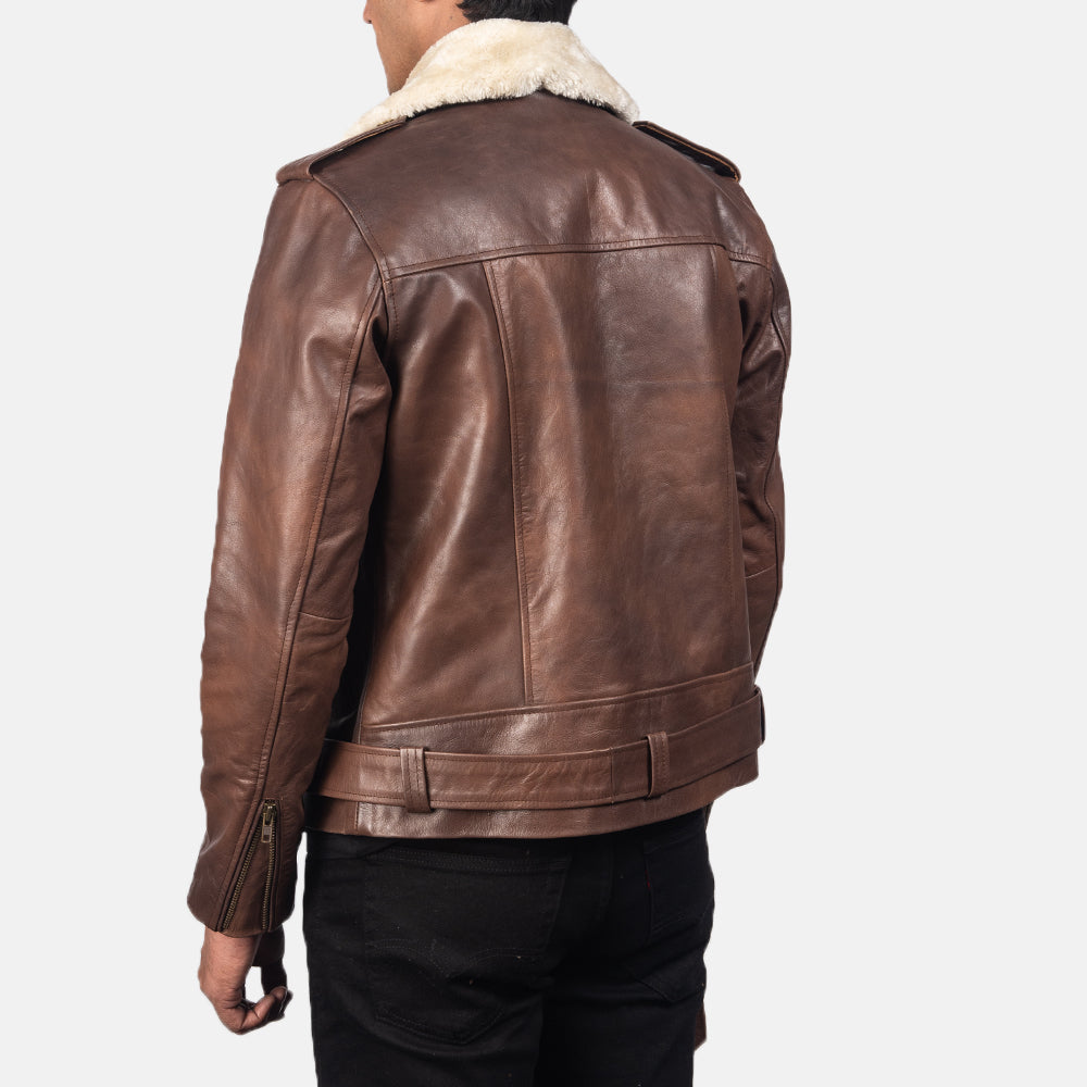 Furton Brown Leather Biker Jacket by Dash Racegear - men Jacket view 5