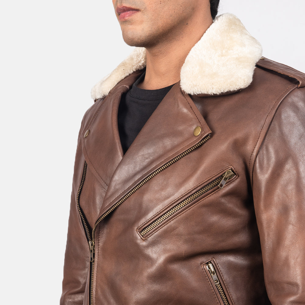 Furton Brown Leather Biker Jacket by Dash Racegear - men Jacket view 6