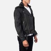 Furton Disressed Black Leather Biker Jacket by Dash Racegear - men Jacket view 2
