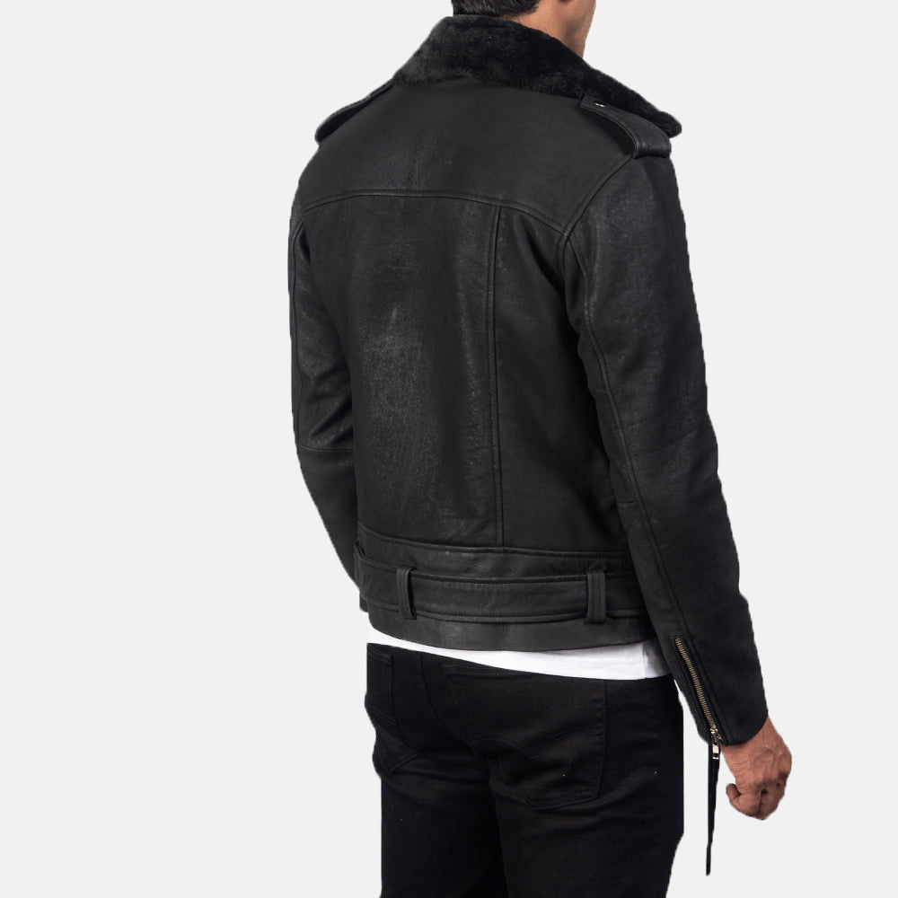 Furton Disressed Black Leather Biker Jacket by Dash Racegear - men Jacket view 6