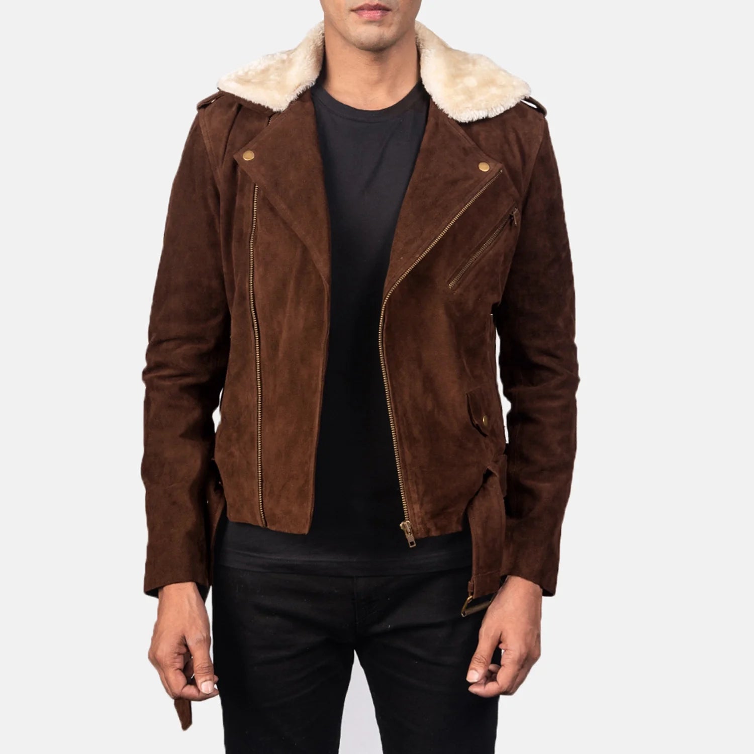 Furton Mocha Suede Biker Jacket by Dash Racegear - men Jacket view 1