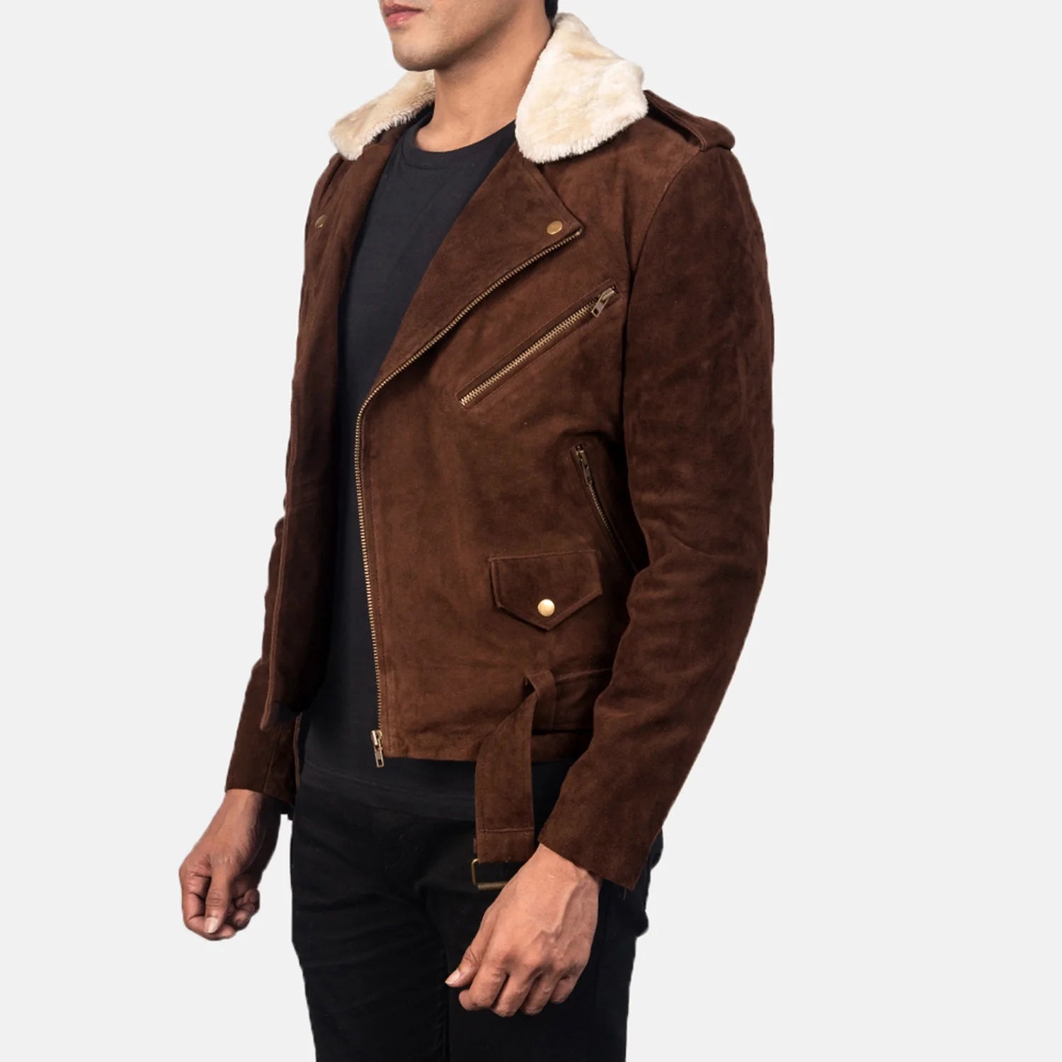 Furton Mocha Suede Biker Jacket by Dash Racegear - men Jacket view 2