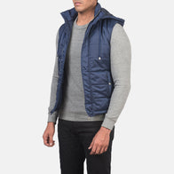 Fuston Blue Hooded Puffer Vest by Dash Racegear - men Jacket view 2