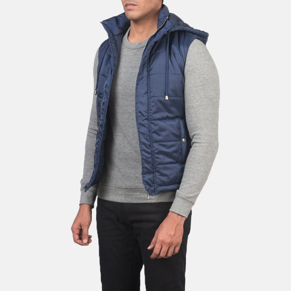 Fuston Blue Hooded Puffer Vest by Dash Racegear - men Jacket view 2