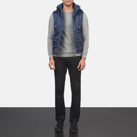 Fuston Blue Hooded Puffer Vest by Dash Racegear - men Jacket view 3