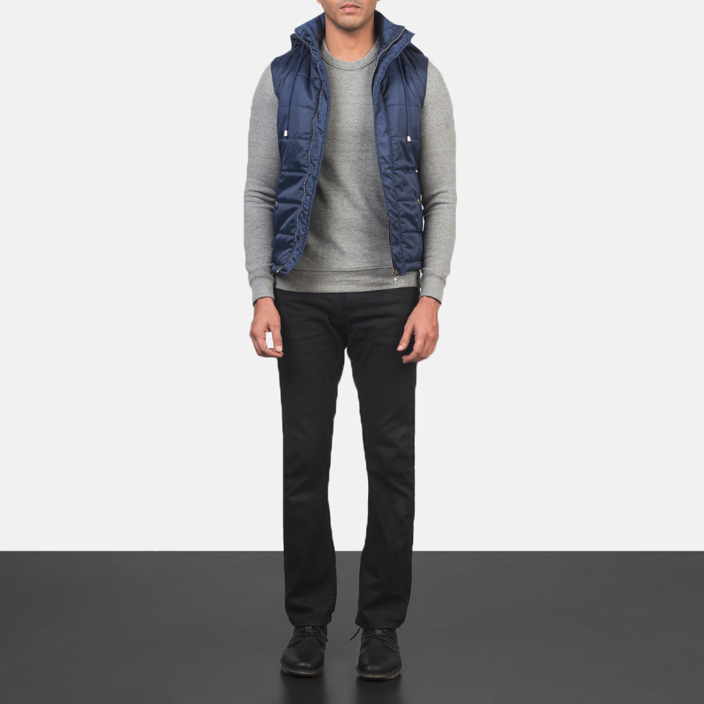 Fuston Blue Hooded Puffer Vest by Dash Racegear - men Jacket view 3