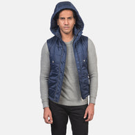 Fuston Blue Hooded Puffer Vest by Dash Racegear - men Jacket view 4
