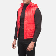 Fuston Red Hooded Puffer Vest by Dash Racegear - men Jacket view 2