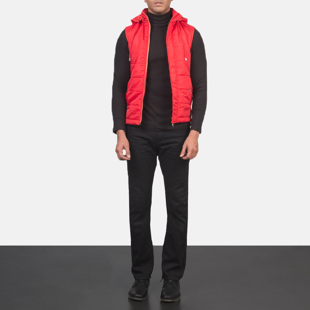 Fuston Red Hooded Puffer Vest by Dash Racegear - men Jacket view 3