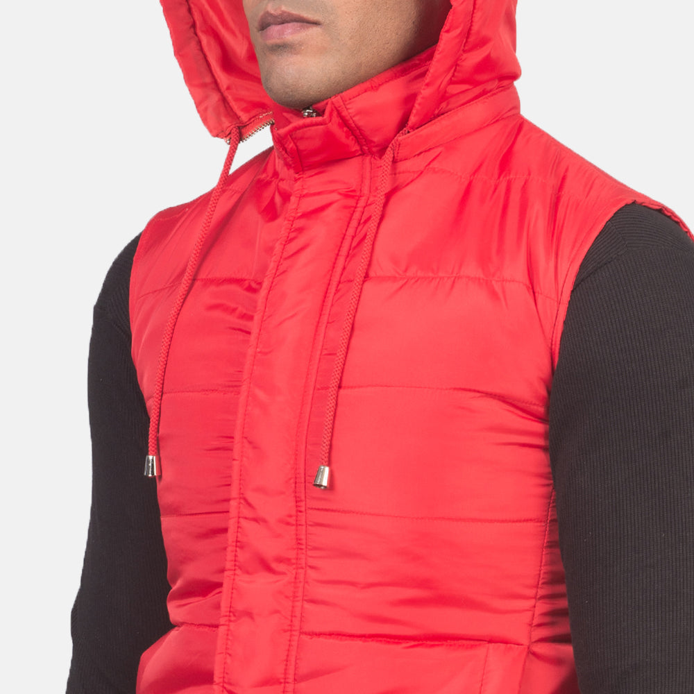 Fuston Red Hooded Puffer Vest by Dash Racegear - men Jacket view 6