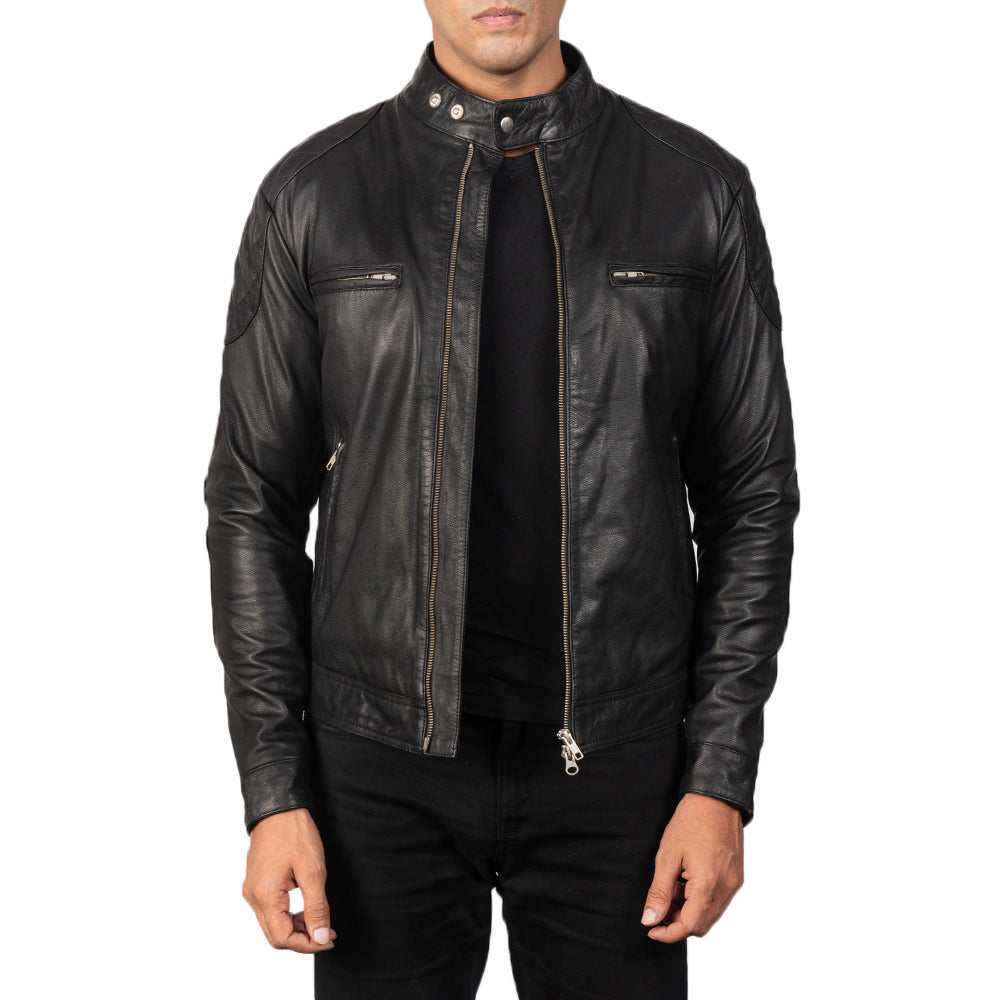Gatsby Black Leather Biker Jacket by Dash Racegear - men Jacket view 1
