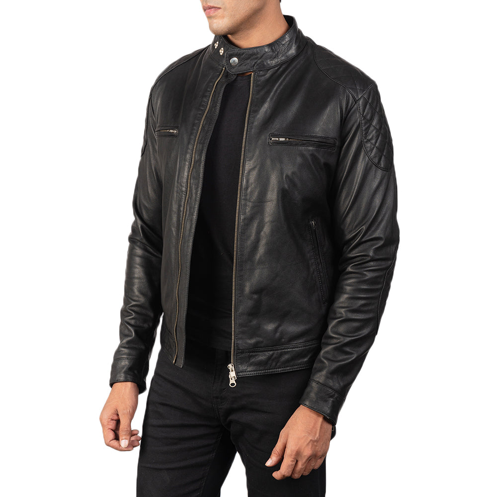 Gatsby Black Leather Biker Jacket by Dash Racegear - men Jacket view 2