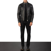 Gatsby Black Leather Biker Jacket by Dash Racegear - men Jacket view 3