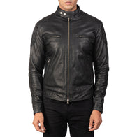 Gatsby Black Leather Biker Jacket by Dash Racegear - men Jacket view 4