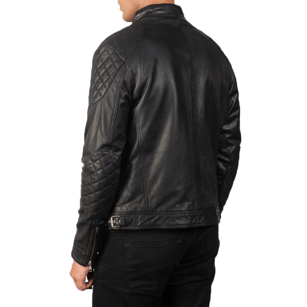 Gatsby Black Leather Biker Jacket by Dash Racegear - men Jacket view 5