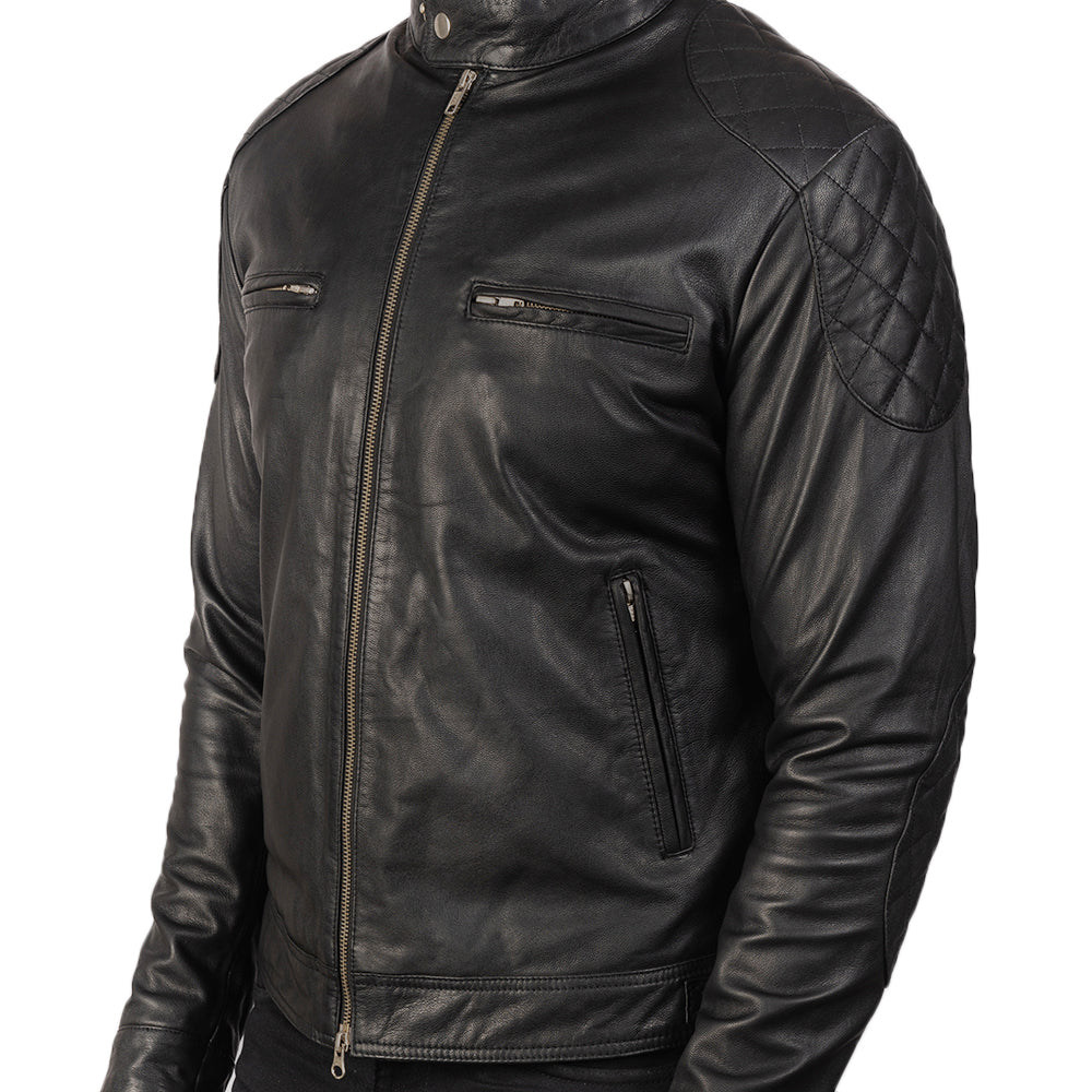 Gatsby Black Leather Biker Jacket by Dash Racegear - men Jacket view 6