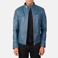 Gatsby Blue Leather Biker Jacket by Dash Racegear - men Jacket view 1