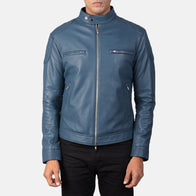 Gatsby Blue Leather Biker Jacket by Dash Racegear - men Jacket view 4