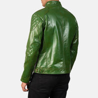 Gatsby Green Leather Biker Jacket by Dash Racegear - men Jacket view 5