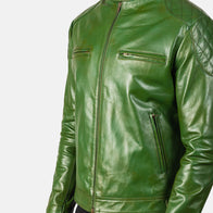 Gatsby Green Leather Biker Jacket by Dash Racegear - men Jacket view 6