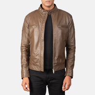 Gatsby Mocha Leather Biker Jacket by Dash Racegear - men Jacket view 1