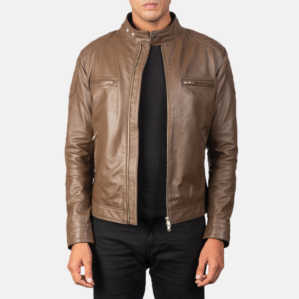 Gatsby Mocha Leather Biker Jacket by Dash Racegear - men Jacket view 1