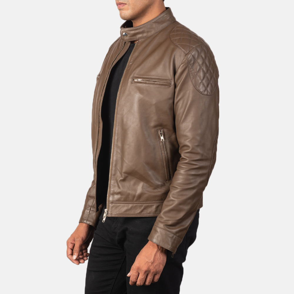 Gatsby Mocha Leather Biker Jacket by Dash Racegear - men Jacket view 2