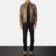 Gatsby Mocha Leather Biker Jacket by Dash Racegear - men Jacket view 3