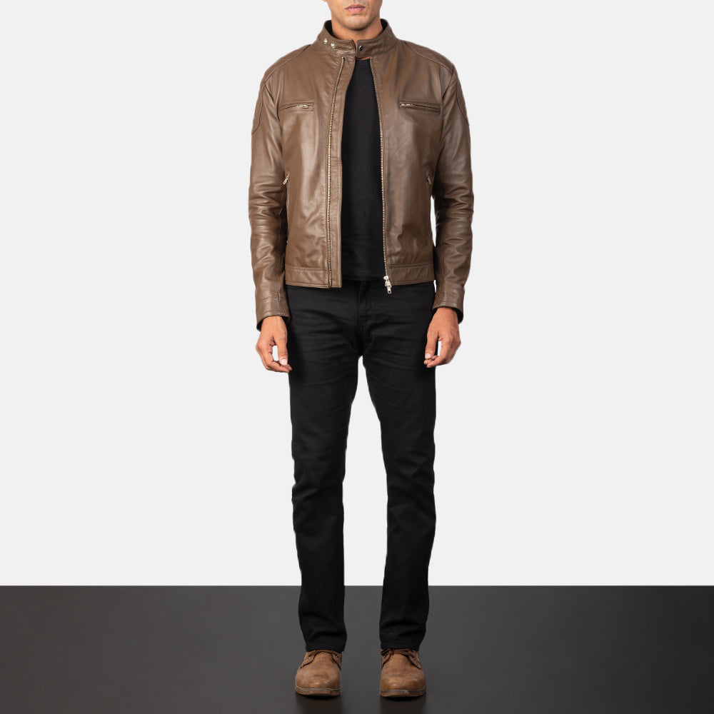 Gatsby Mocha Leather Biker Jacket by Dash Racegear - men Jacket view 3